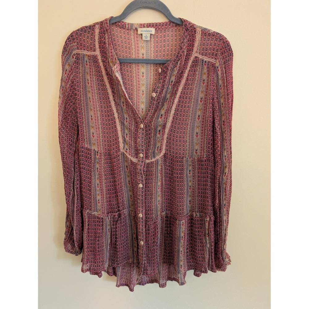 Sundance Women Ikat Print Boho Tiered Blouse Small peasant hippie whimsy